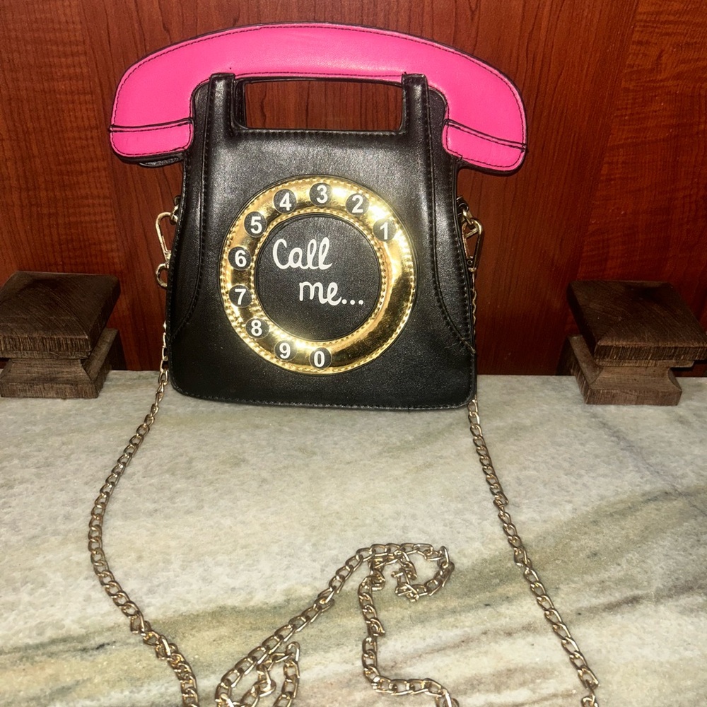 Black and Pink Mini Faux Leather Phone Purse